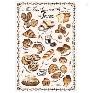 keittiöpyyhe ranskalaiset leivokset kuvalla