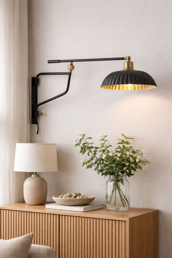 musta metallinen seinälampetti modernin muodossa asennettu seinälle